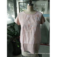 Summer Linen Comfortable Breathable Pink Camiseta de moda